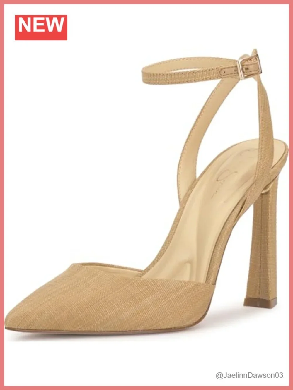 Block Heel Ankle Strap Raffia Pump Pointed Toe